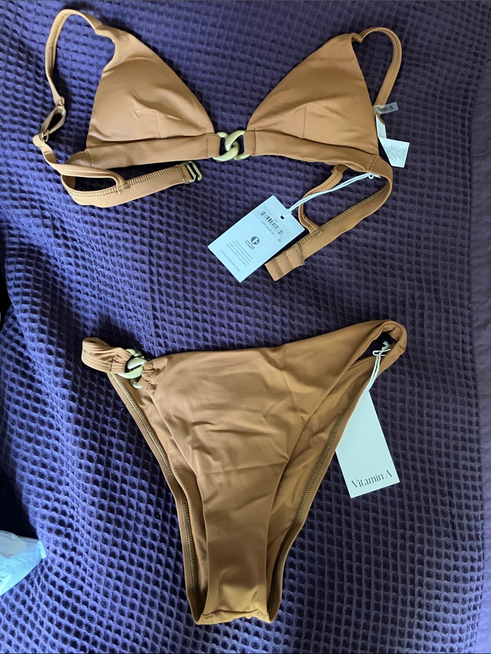 Vitamin A Caramel Brown Triangle Bikini with Ring Accents